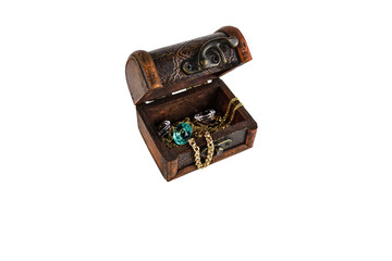 Old chest with gold and precious stones