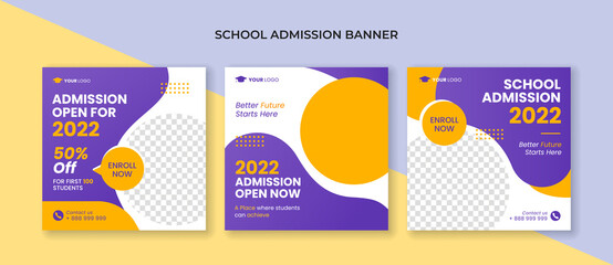School admission square banner. Suitable for educational banner and social media post template