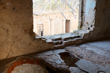 ruins of an old brick building. Historical and cultural heritage of Belarus. City Khoiniki Gomel region Borisovschanskaya manor