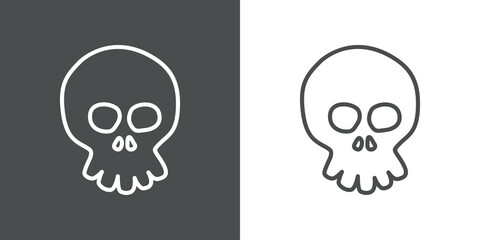 Logotipo lineal calavera de dibujos animados en fondo gris y fondo blanco