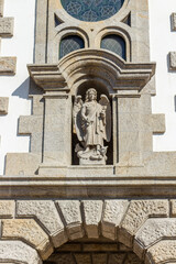 Marinhas / Esposende / Portugal - September 21, 2020: Facade of the Mother Church of Sao Miguel Arcanjo (Saint Michael the Archangel) das Marinhas at Marinhas, Esposende, Portugal.