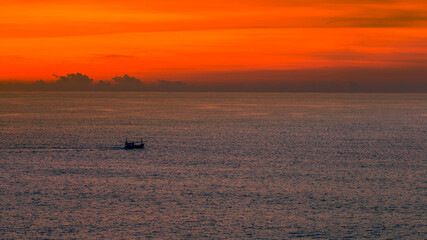 Natural panoramic lakeside nature background, beautiful twilight sunset, blurred meadow wind. Cool weather in the viewpoint or tourist attraction
