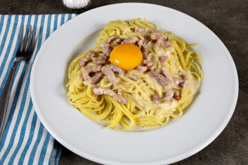 assiette de spaghetti à la carbonara 