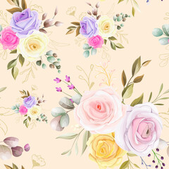 Seamless pattern beautiful flower and leaves design