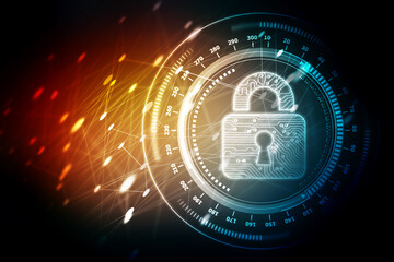 2d illustration Safety concept: Closed Padlock on digital background