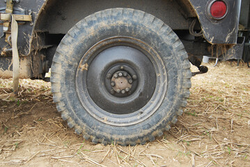 Fototapeta na wymiar close up of military vehicle wheel