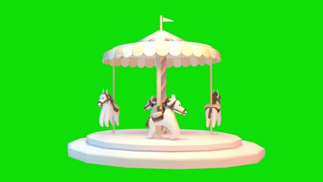 Looped 3d carousel on green screen background animation.