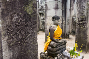  Apsara dancer carvings on a pillar of the Bayon, Angkor Thom, Siem Reap