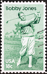 Golfer Bobby Jones on american postage stamp