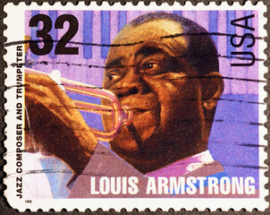 Louis Armstrong on american postage stamp 