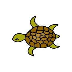 Colored cute cartoon turtle. Drawn by hand in doodl style. Coloring book for the children. Vector illustration