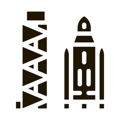 Tower With Space Ship glyph icon vector. Tower With Space Ship Sign. isolated symbol illustration