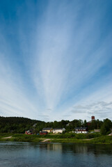 Fototapeta na wymiar A beautiful sky over Karasjok riverbank, Norway