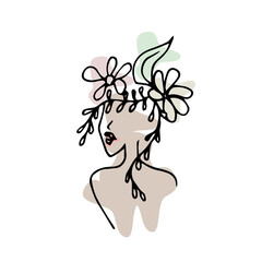 Modern minimalist woman face one line art