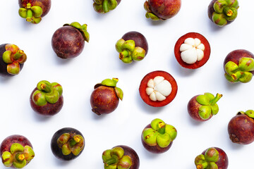 Mangosteen on white background.