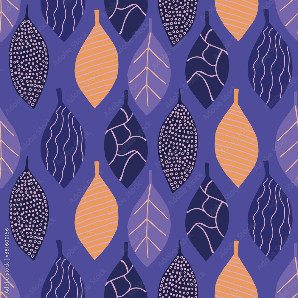 Poster colorful leafs with prints repeat pattern print background design