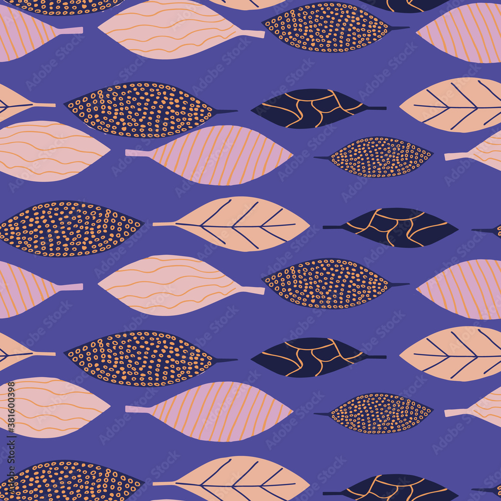 Poster colorful leafs with prints repeat pattern print background design