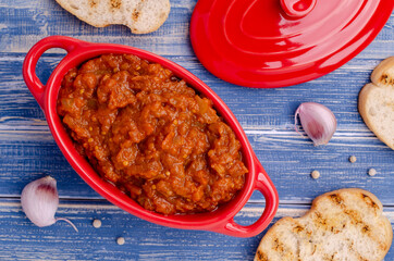 Vegetable pate in a ceramic dish