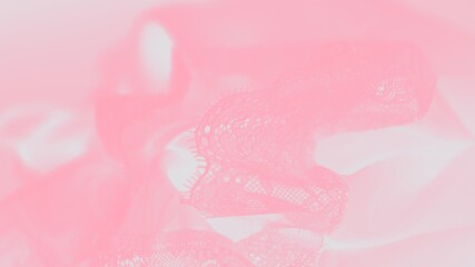 Pastel light pink silk lace lingerie, flying fabric. Delicate pink 16 on 9 background