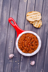 Vegetable pate in a ceramic dish