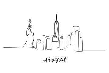 Fototapeta premium New York Skyline - Continuous one line drawing.