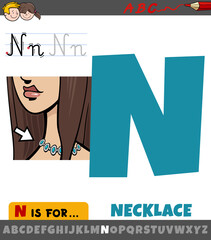 letter N worksheet with necklace object