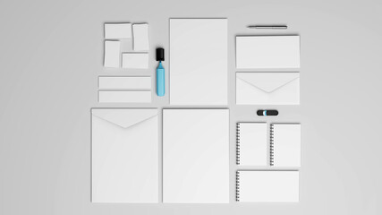 Blank white stationery on white background.