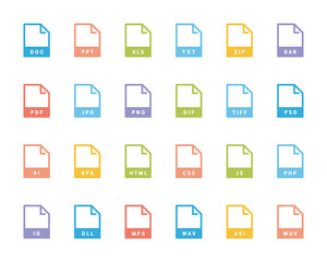 ファイル、ドキュメント、拡張子のアイコンのセット／ソフトウェア／書類／ビジネス／データ／文書／IT