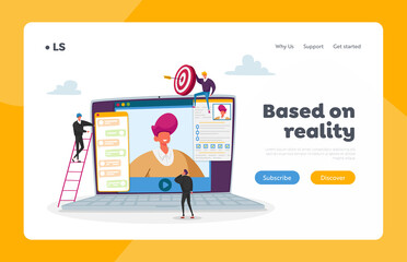 Work Hiring Landing Page Template. Hr Manager Conducting Online Interview with Candidate via Internet, Working Skills