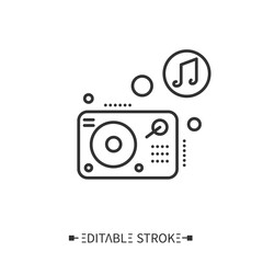 Turntablism line icon. DJ mixer. Modern electronic equipment for creating sound effects. Classical, ethnic and contemporary music. Music from different countries. Isolated editable vector illustration