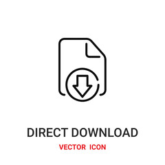 direct download icon vector symbol. direct download symbol icon vector for your design. Modern outline icon for your website and mobile app design.