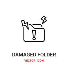 damaged folder icon vector symbol. damaged folder symbol icon vector for your design. Modern outline icon for your website and mobile app design.