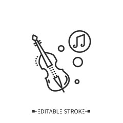Double bass line icon. Classical orchestral stringed musical instrument. Classical, ethnic and contemporary music. Music from different countries. Isolated vector illustrations. Editable stroke