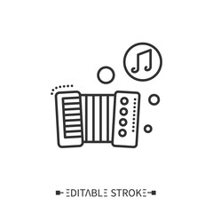 Accordion line icon. Juicer. Folk musical instrument box-shaped with a fur drive.Classical, ethnic and contemporary music. Music from different countries.Isolated vector illustrations. Editable stroke
