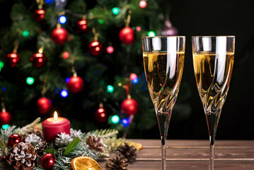 Fototapeta na wymiar Champagne glasses on a sparkling new year's background