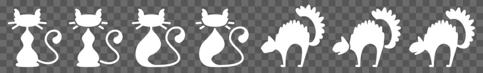 Cat Icon White | Cats Illustration | Halloween Symbol | Spooky Cartoon Logo | Kitty Sign | Isolated Transparent | Variations