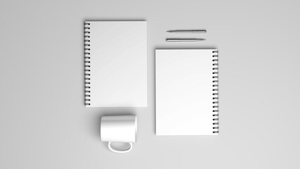 Blank white stationery on white background.