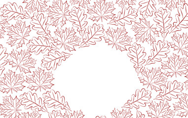 Vector illustration on an autumn theme. An image of a frame made of autumn maple and oak leaves. Botanical sketch.