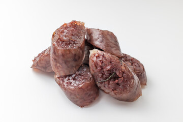 Pork intestines food on white background
