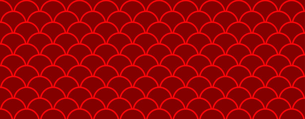 Scale fish line. Traditional Japanese wave pattern Asian style sign Japan seamless ornament Background. Sea or ocean waves. Happy new year Vector semi circle. Folk Seigaiha symbol Seigainami Red © MarkRademaker