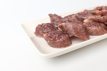 Pork intestines food on white background