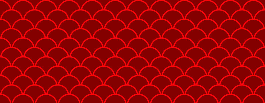 Scale fish line. Traditional Japanese wave pattern Asian style sign Japan seamless ornament Background. Sea or ocean waves. Happy new year Vector semi circle. Folk Seigaiha symbol Seigainami Red