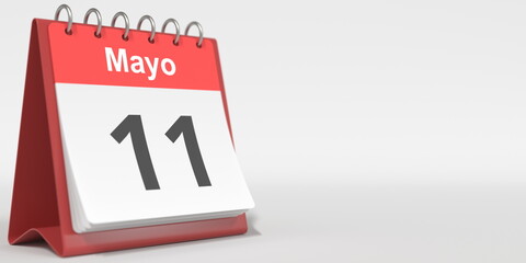 May 11 date written in Spanish on the flip calendar, 3d rendering