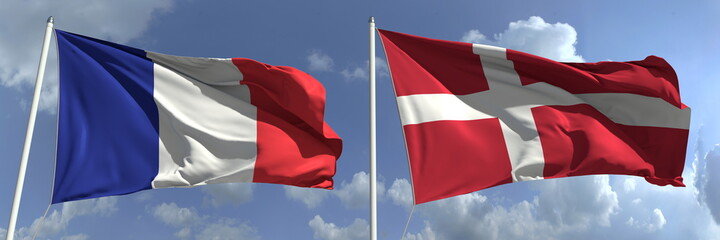 National flags of France and Denmark, 3d rendering
