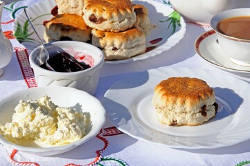 English scones with jam and cream.