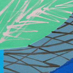 Colorful torn paper collage close-up. Texture made from various paper and cardboard parts. Damaged old paper background. Vintage blank wallpaper. Material design backdrop.