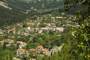 village Vourgareli in arra perfecture greece green  firs mountains in sumemr season