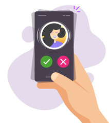 Phone calling, ringing mobile smartphone cellphone on person man hand vector illustration flat cartoon, telephone girl woman call isolated clipart