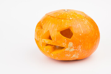 Halloween pumpkin head jack lantern on white background