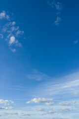 Beautiful vertical photo of bright sky and small clouds.